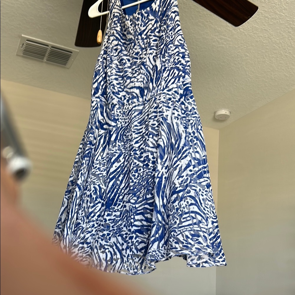 Express Blue Mini Sundress with Halter Neckline and Sleeveless Design